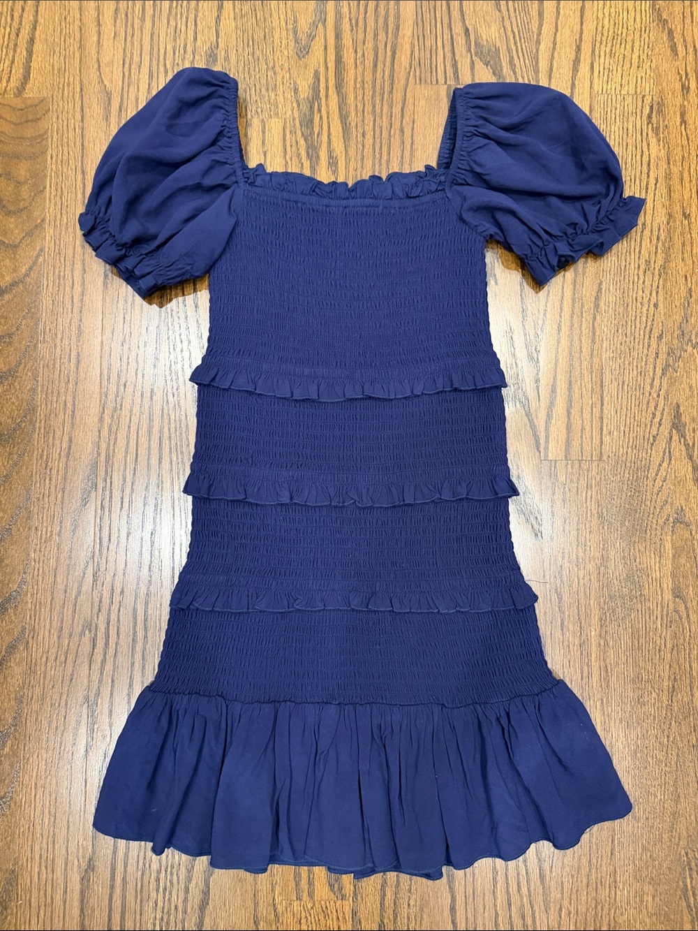 KatieJNYC Girls' Laila Puff Sleeve Tiered Smocked Dress, Navy, Size L (12)
